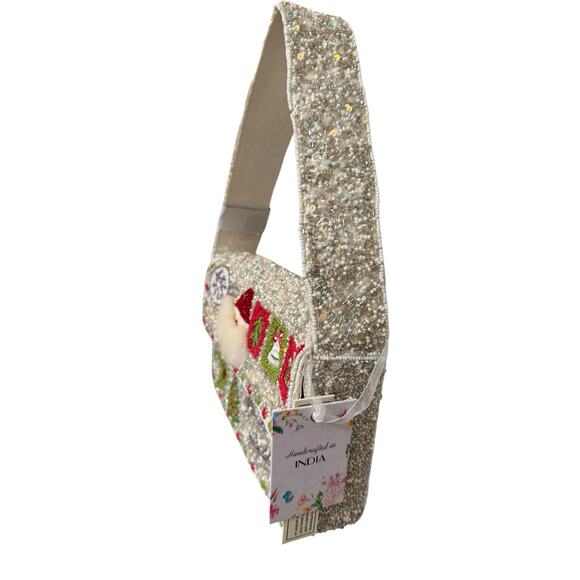 Viral Handcrafted Christmas Beaded Shoulder Bag Santa Holidays NWT Made in India - Picture 4 of 6